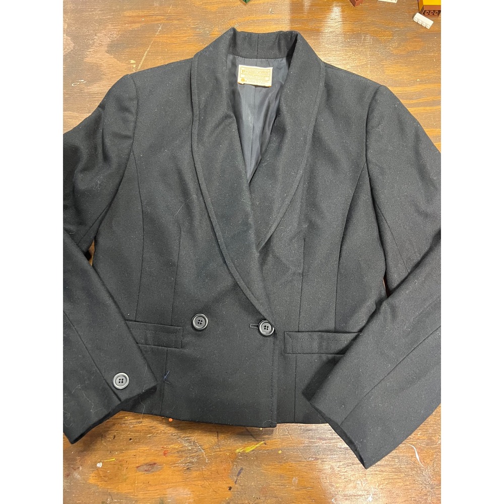 Pendleton Vintage Black Wool Shawl Collar Cropped Blazer Jacket Size 8 USA Made